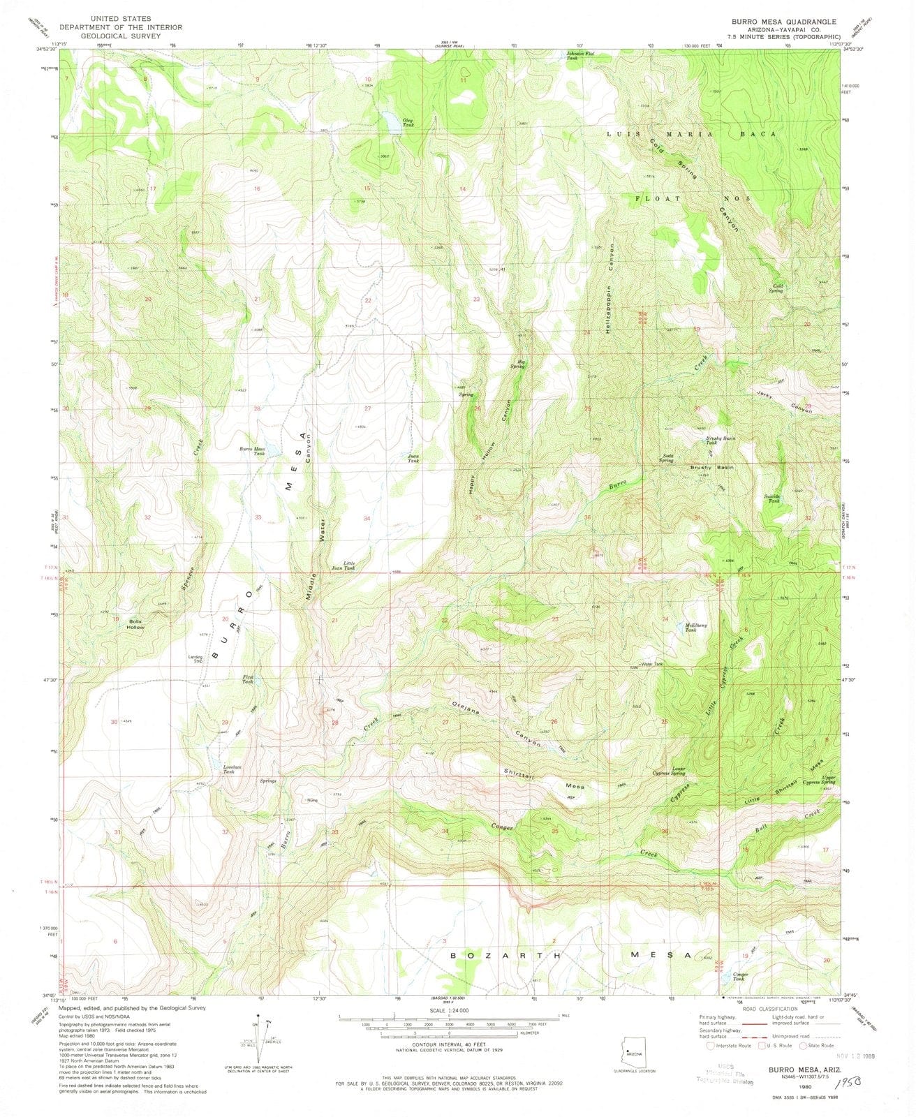 1980 Burro Mesa, AZ - Arizona - USGS Topographic Map