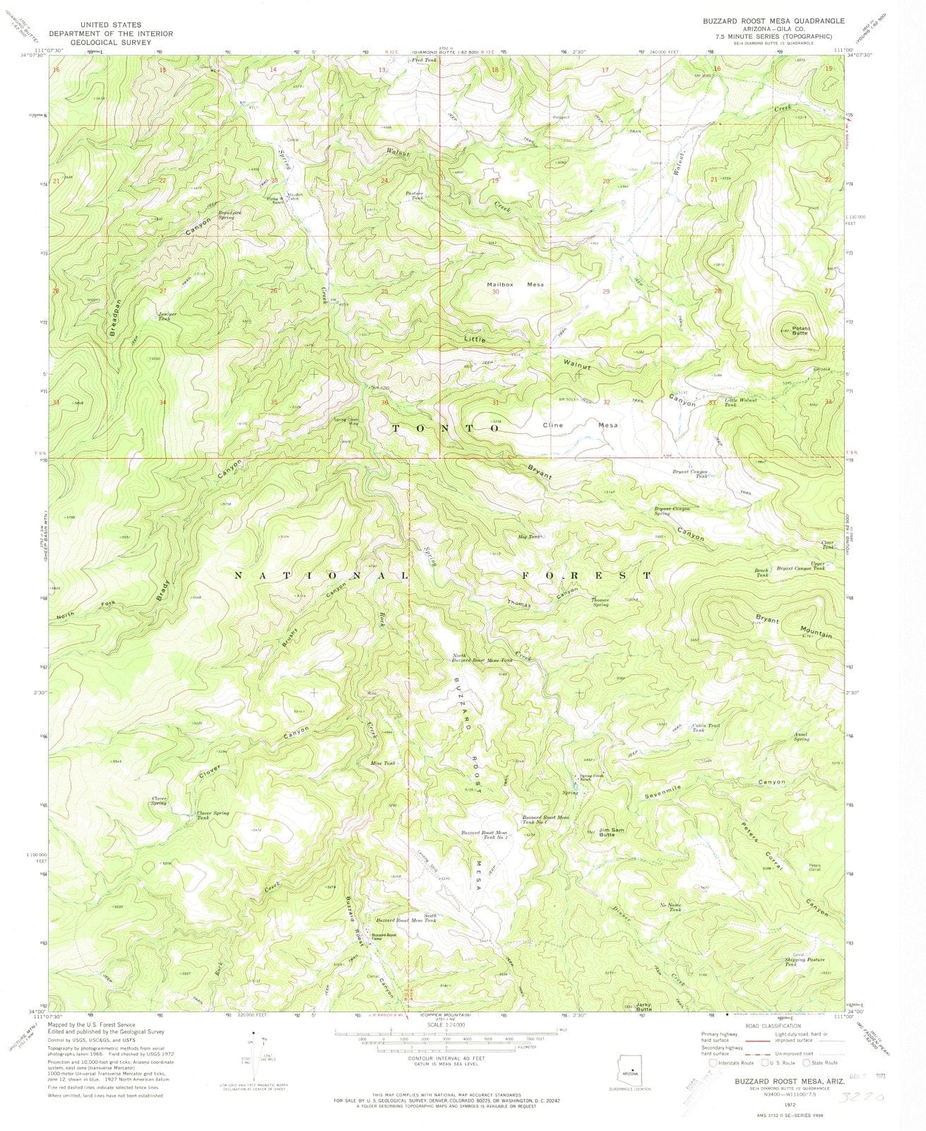 1972 Buzzard Roost Mesa, AZ - Arizona - USGS Topographic Map