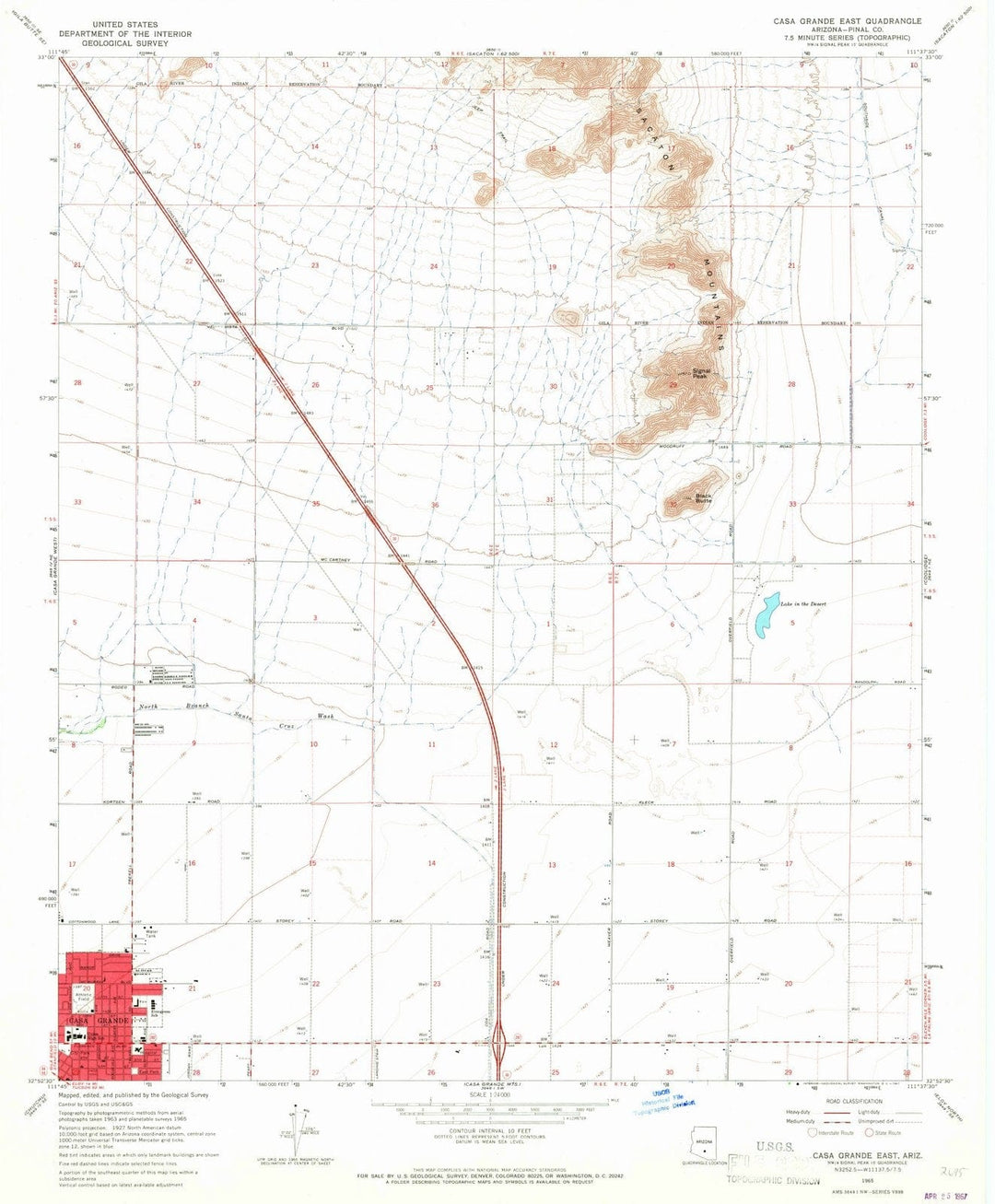 1965 Casa Grande East, AZ - Arizona - USGS Topographic Map