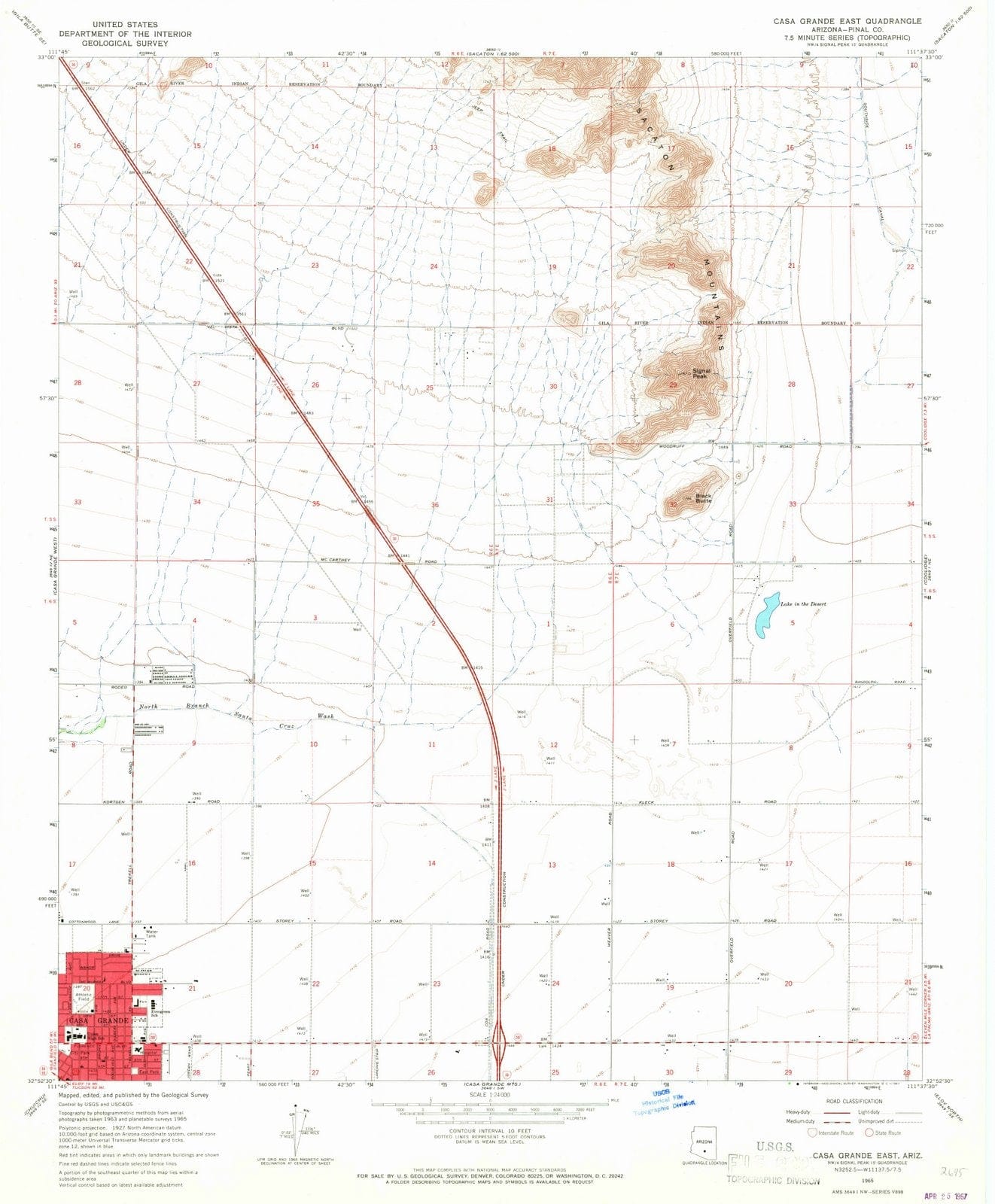 1965 Casa Grande East, AZ - Arizona - USGS Topographic Map