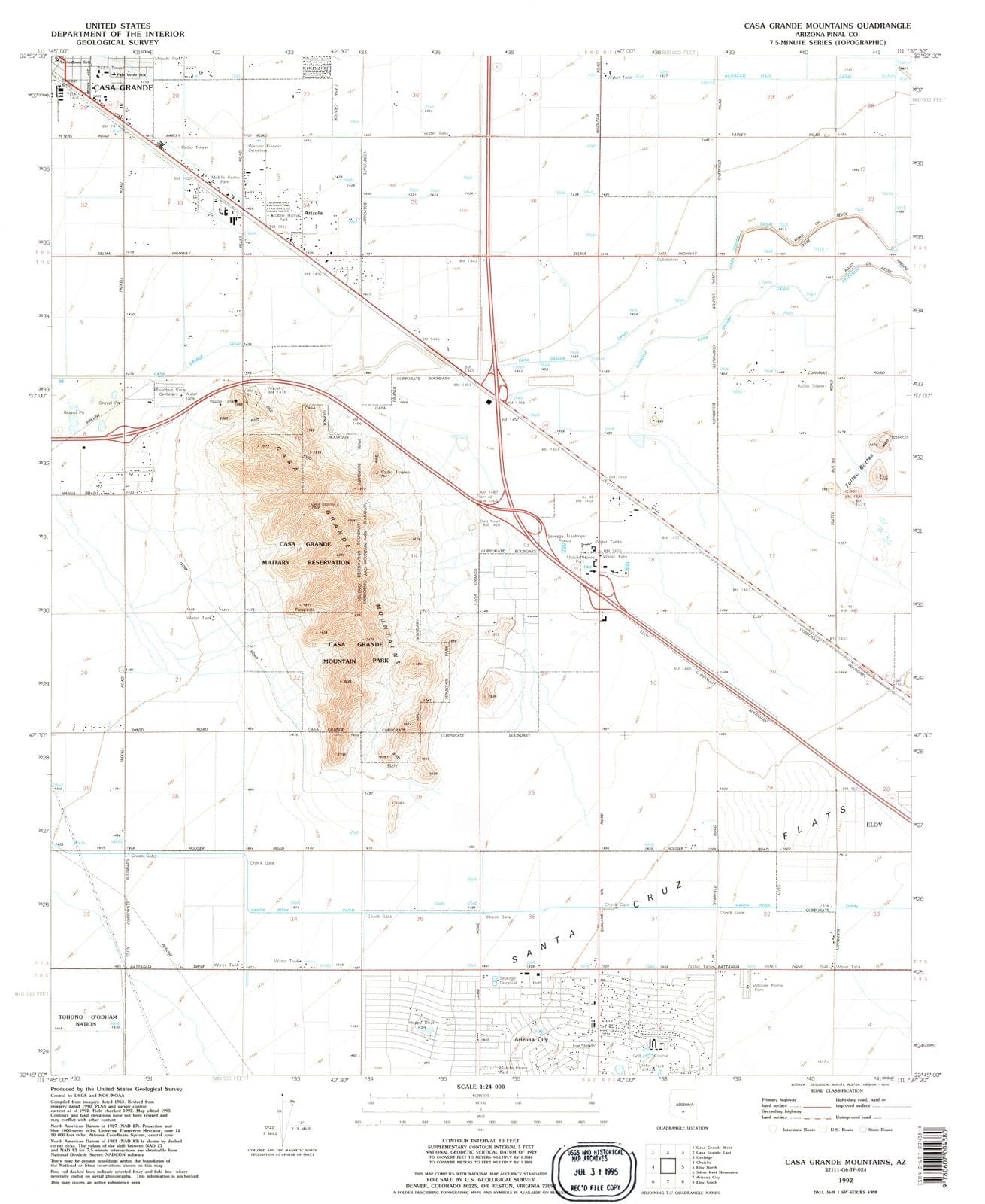 1992 Casa Grande Mountains, AZ - Arizona - USGS Topographic Map