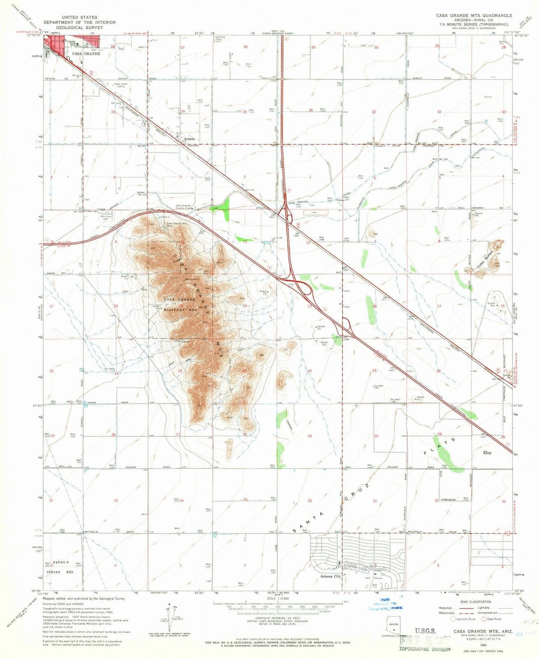 1965 Casa Grande MTS, AZ - Arizona - USGS Topographic Map