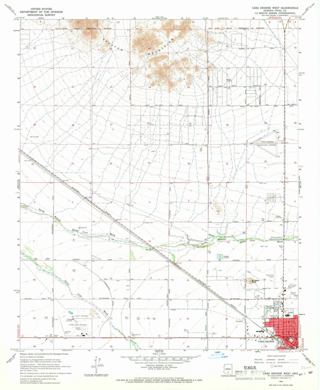 1965 Casa Grande West, AZ - Arizona - USGS Topographic Map