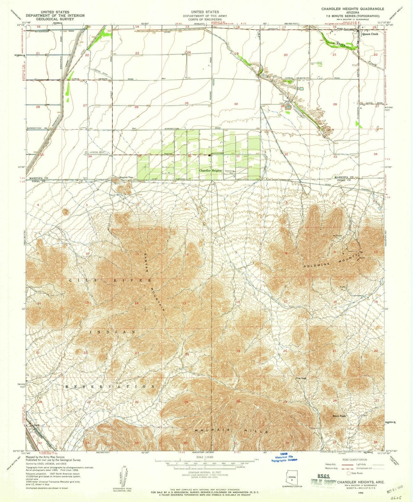 1956 Chandler Heights, AZ - Arizona - USGS Topographic Map