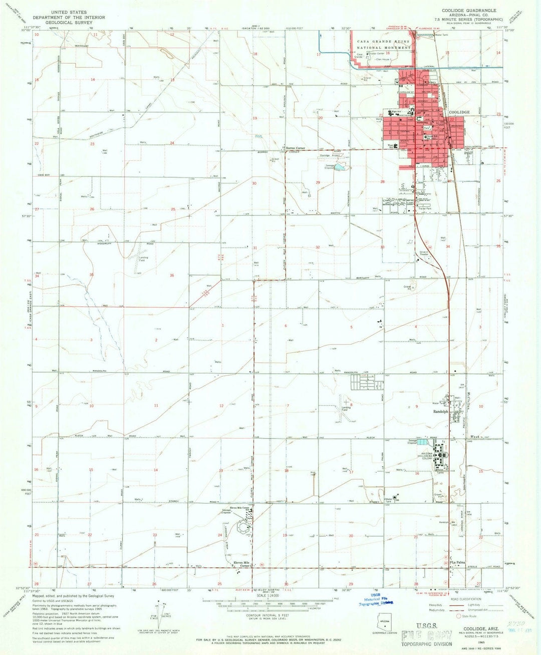 1965 Coolidge, AZ - Arizona - USGS Topographic Map