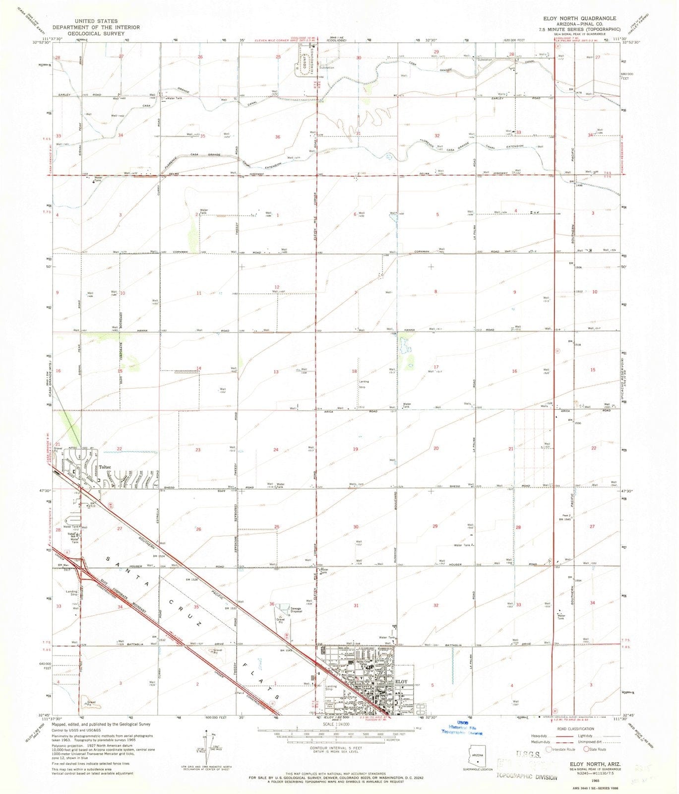 1965 Eloy North, AZ - Arizona - USGS Topographic Map
