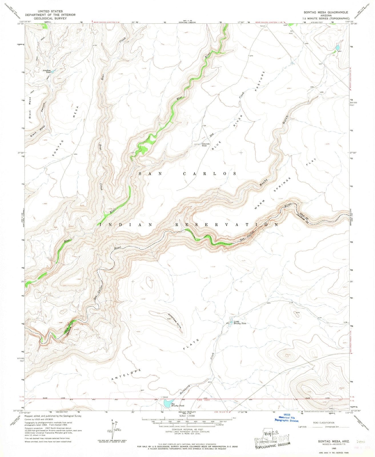 1965 Sontag Mesa, AZ - Arizona - USGS Topographic Map