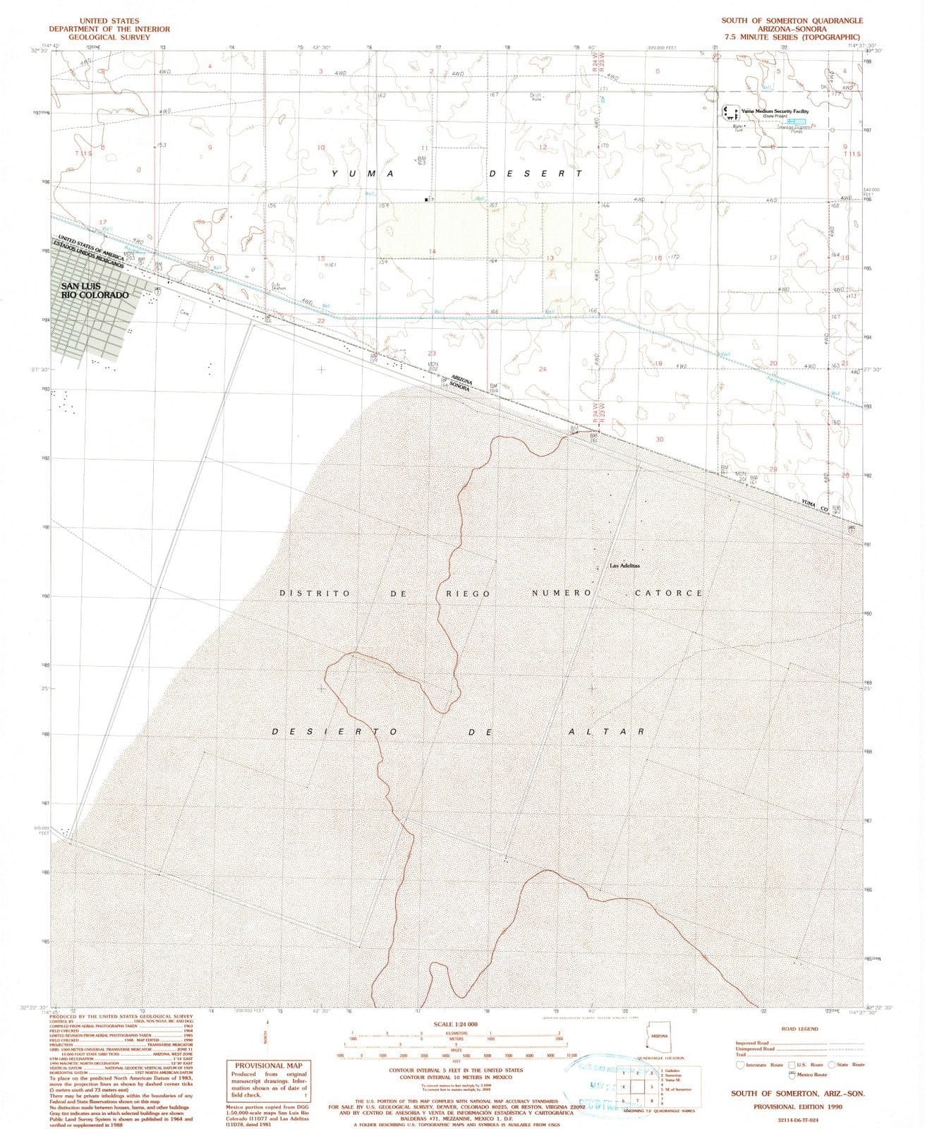 1990 Somerton, AZ - Arizona - USGS Topographic Map