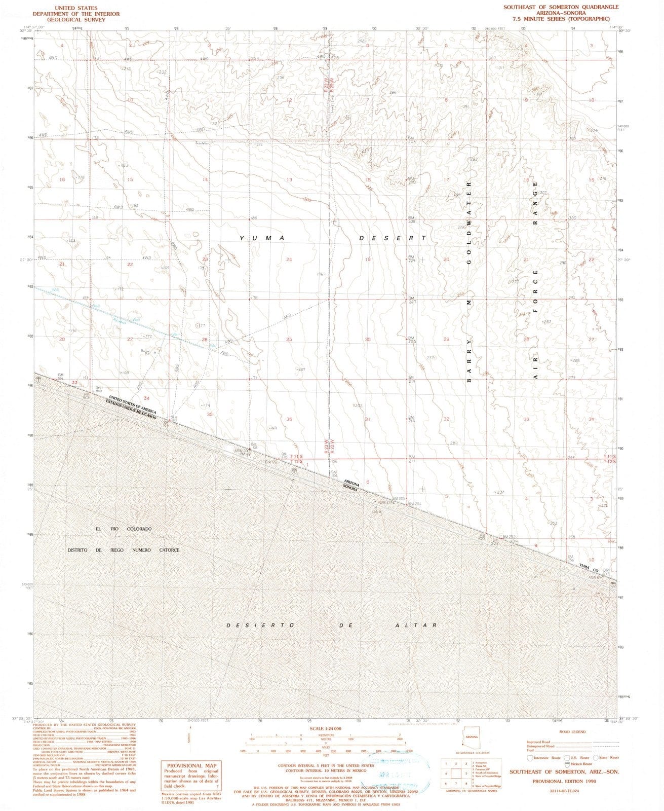 1990 Somerton, AZ - Arizona - USGS Topographic Map v2