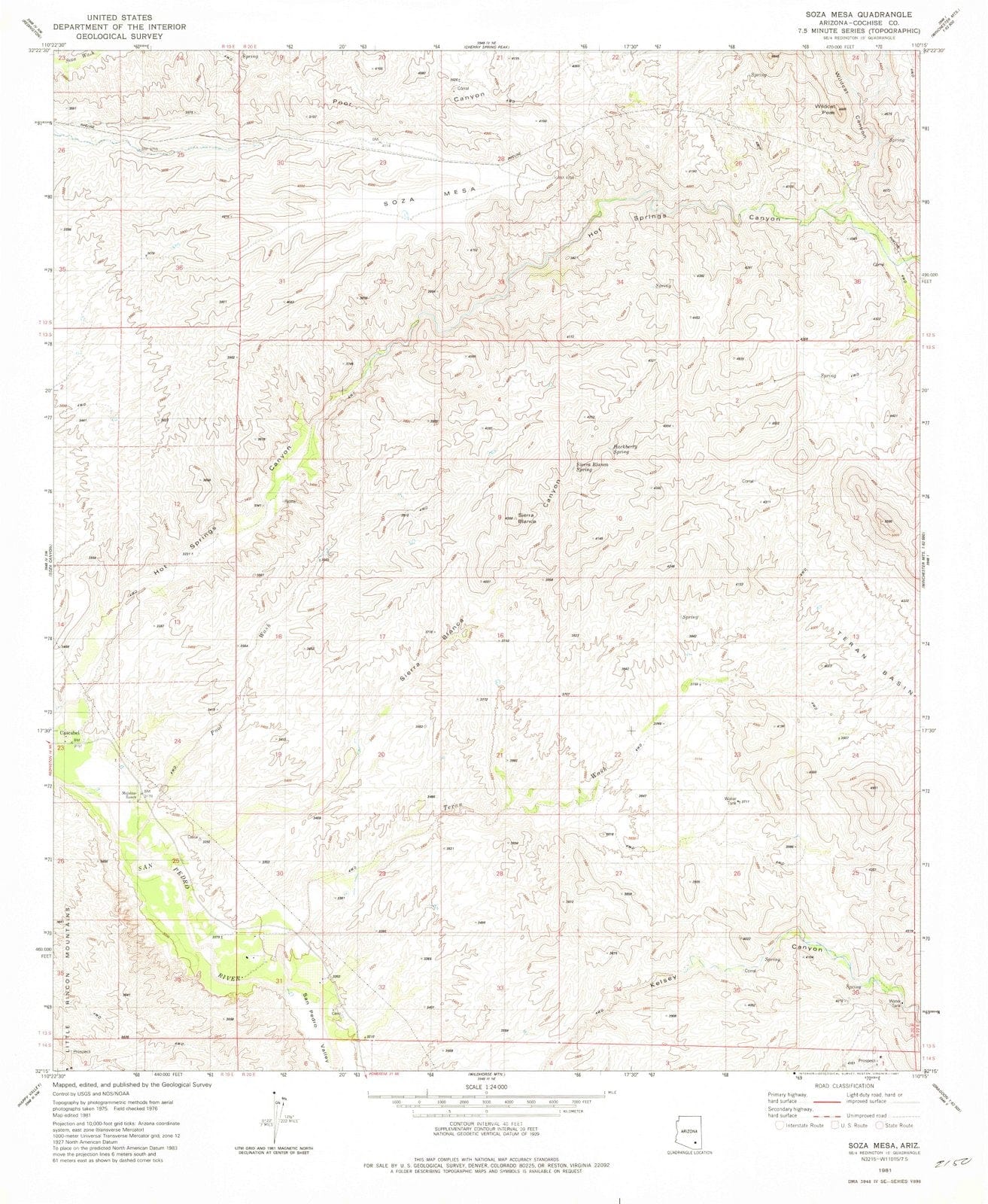 1981 Soza Mesa, AZ - Arizona - USGS Topographic Map
