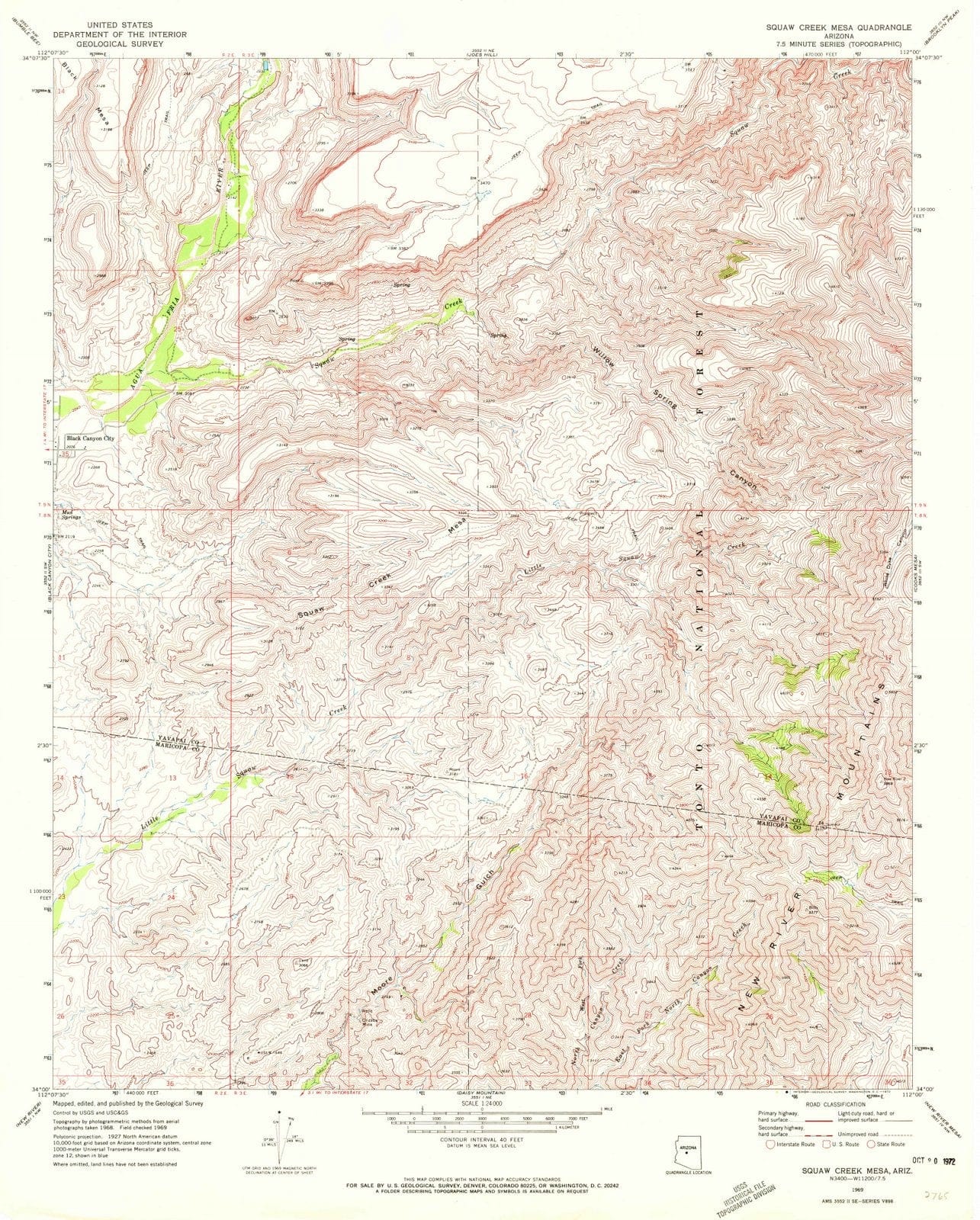 1969 Squaw Creek Mesa, AZ - Arizona - USGS Topographic Map