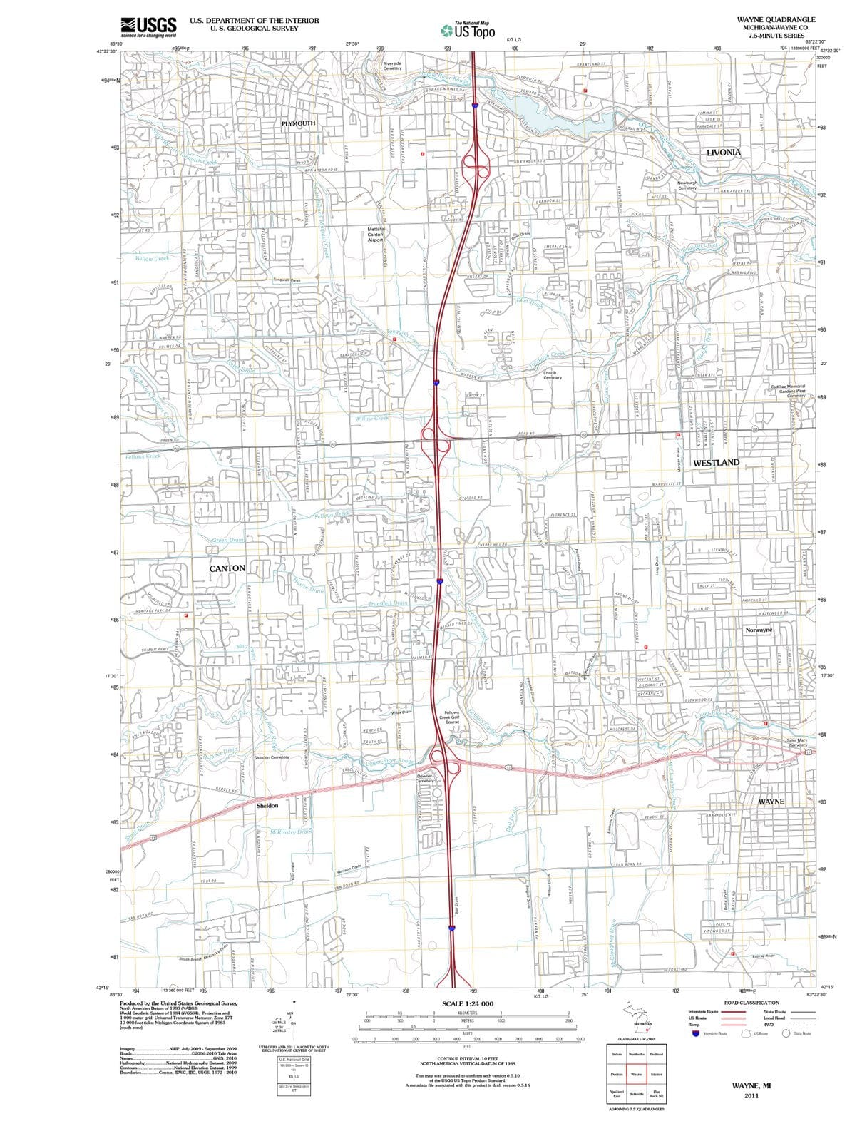 2011 Wayne, MI - Michigan - USGS Topographic Map