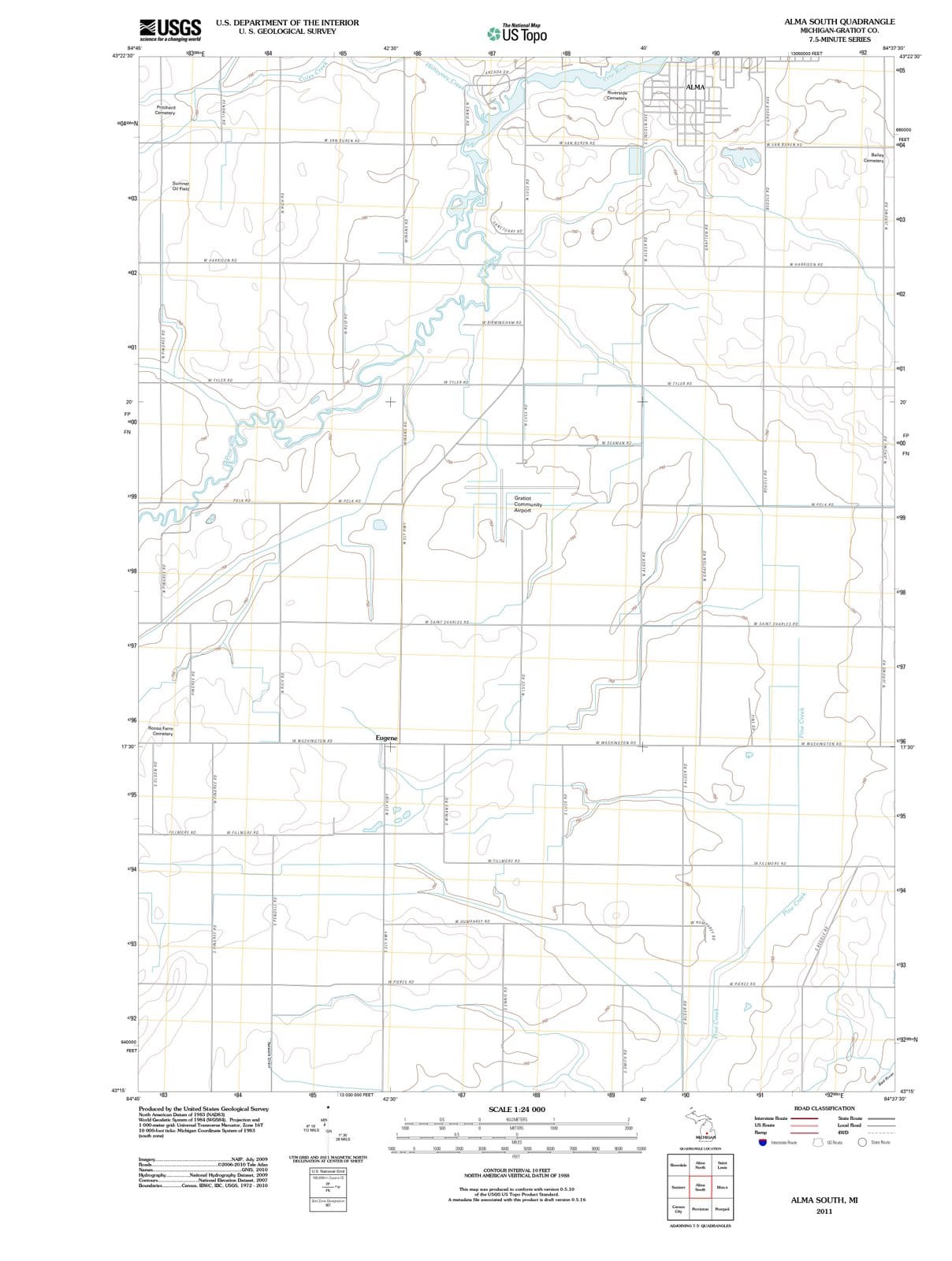 2011 Alma South, MI - Michigan - USGS Topographic Map