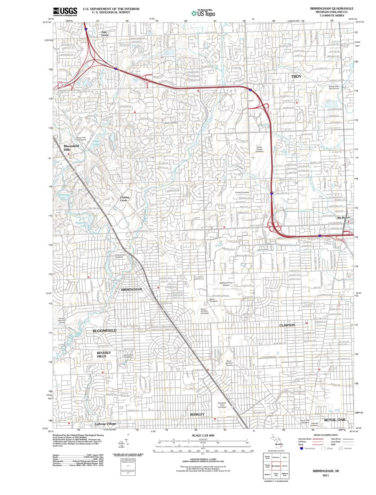 2011 Birmingham, MI - Michigan - USGS Topographic Map