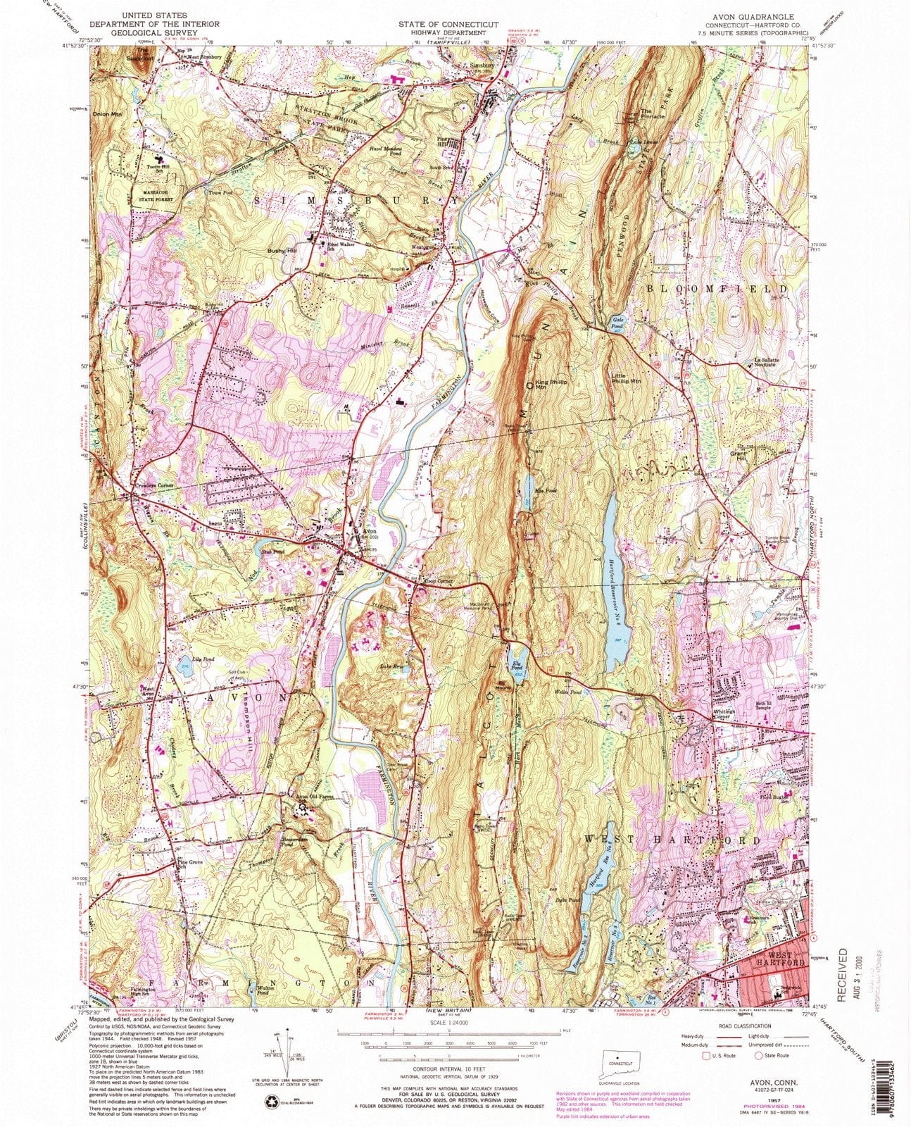 1957 Avon, CT - Connecticut - USGS Topographic Map