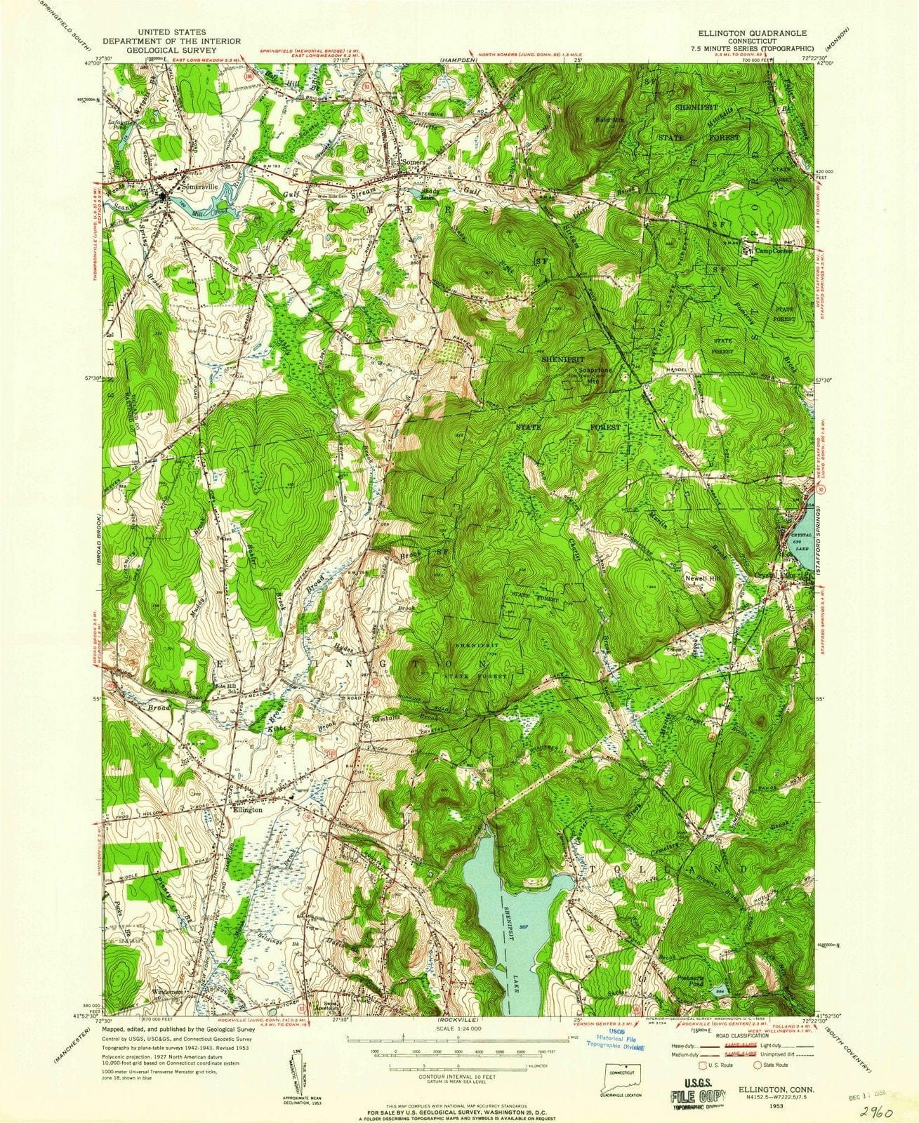 1953 Ellington, CT - Connecticut - USGS Topographic Map