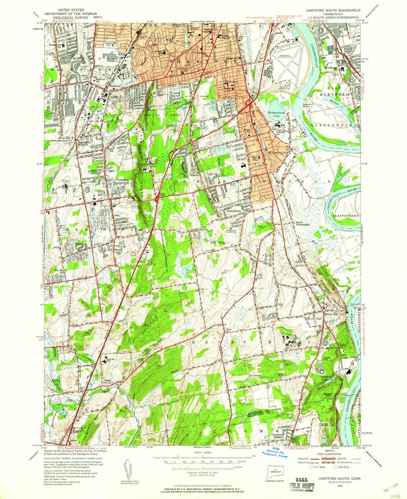 1952 Hartford South, CT - Connecticut - USGS Topographic Map