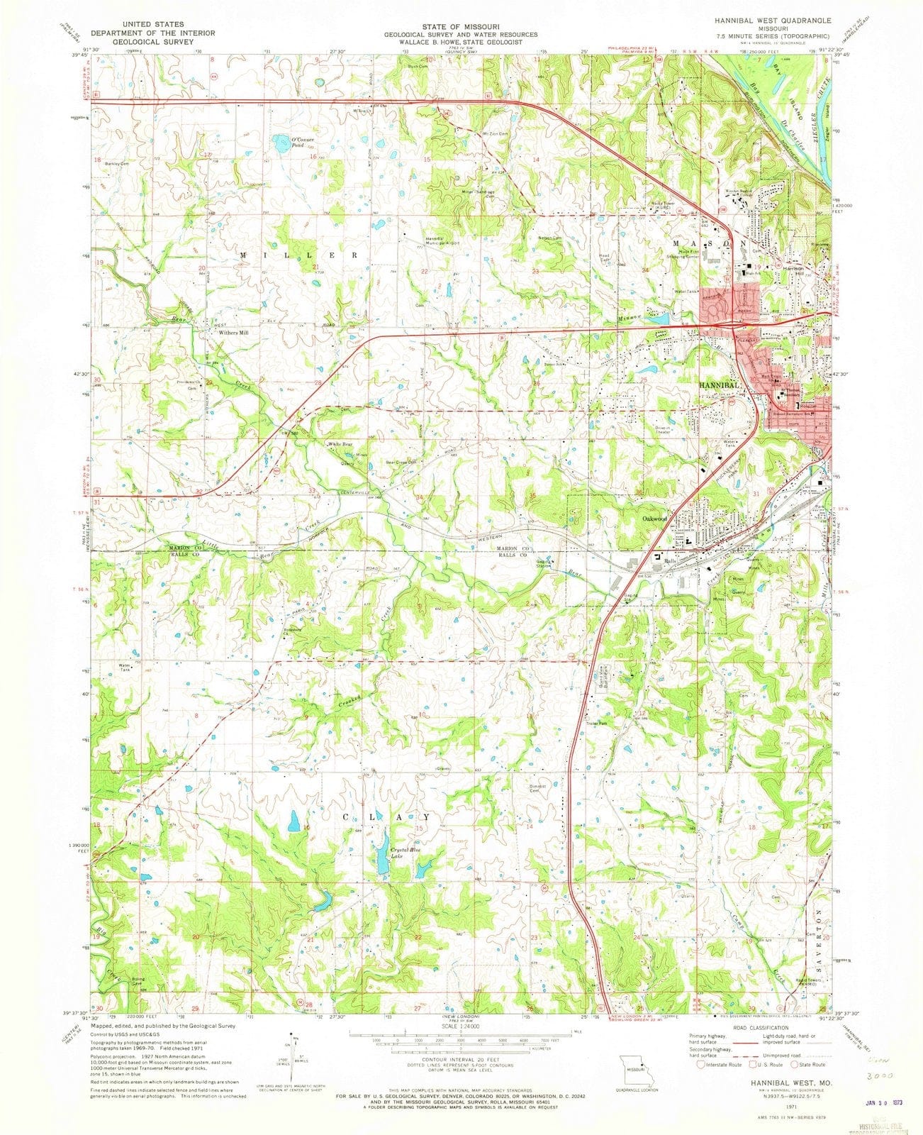 1971 Hannibal West, MO - Missouri - USGS Topographic Map – Historic ...