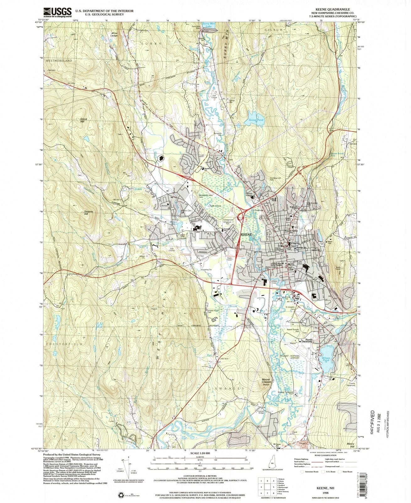 1998 Keene, NH - New Hampshire - USGS Topographic Map