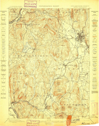 1898 Keene, NH - New Hampshire - USGS Topographic Map