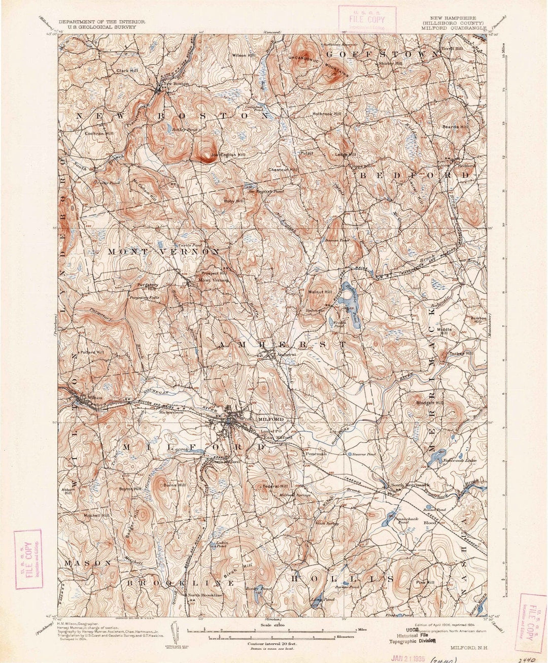 1906 Milford, NH - New Hampshire - USGS Topographic Map
