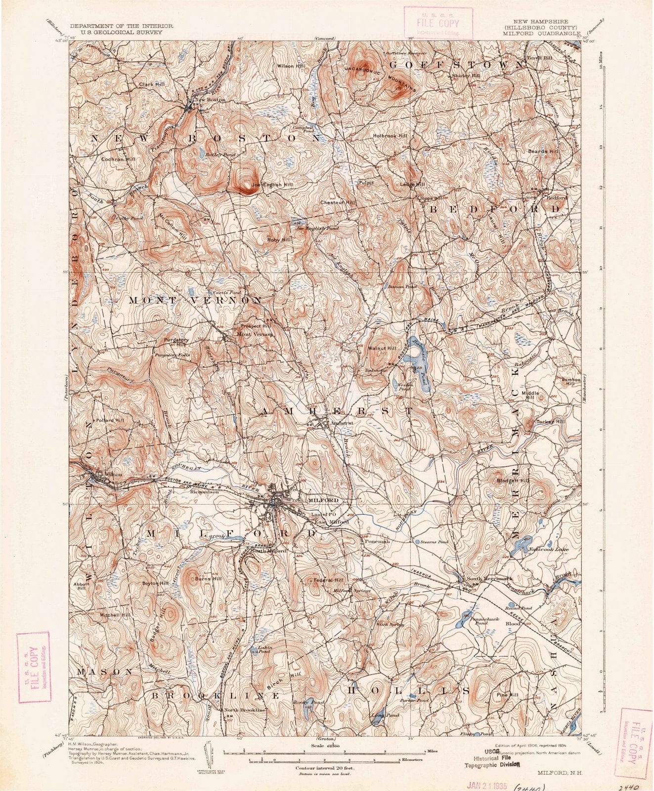 1906 Milford, NH - New Hampshire - USGS Topographic Map