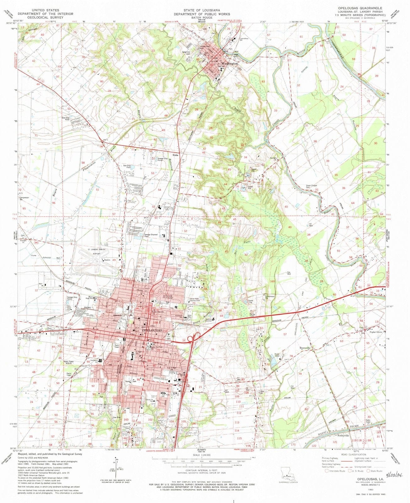 1983 Opelousas, LA - Louisiana - USGS Topographic Map