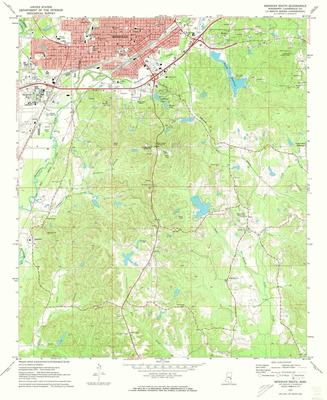 1971 Meridian South, MS - Mississippi - USGS Topographic Map