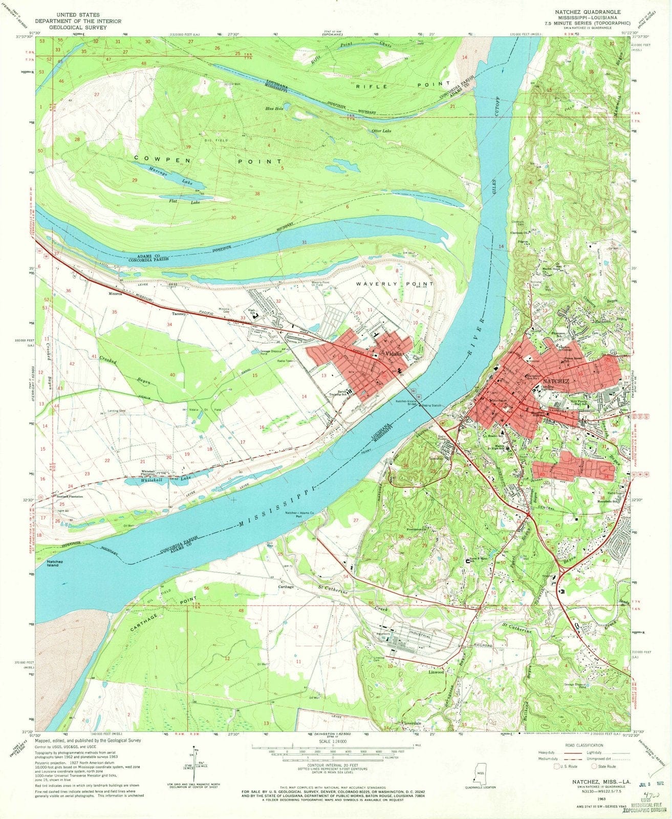 1963 Natchez, MS - Mississippi - USGS Topographic Map