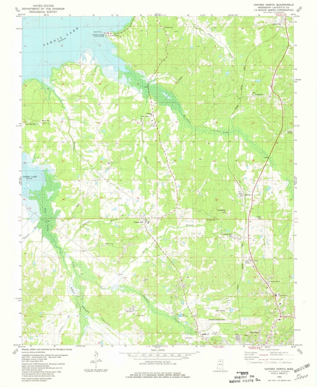 1980 Oxford North, MS - Mississippi - USGS Topographic Map