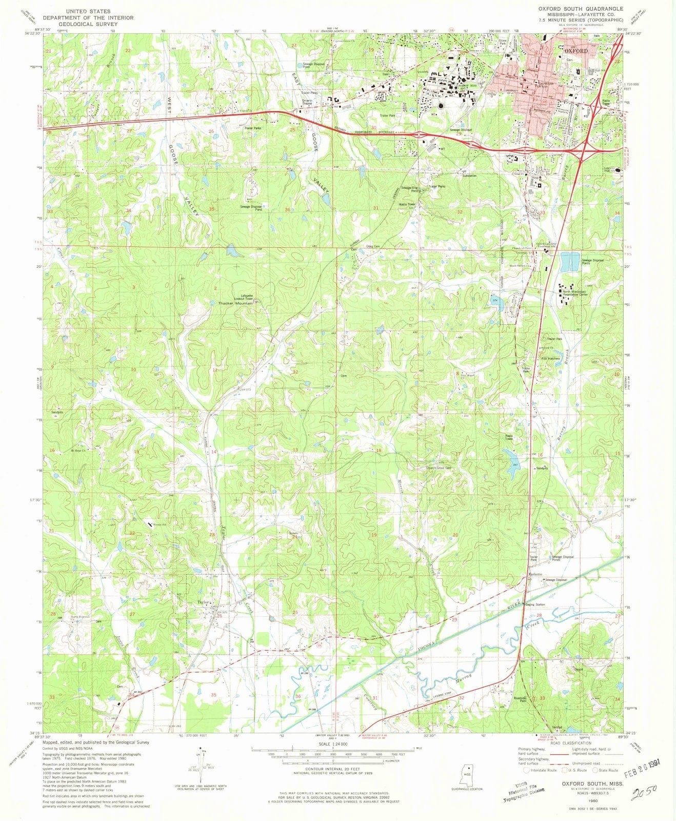 1980 Oxford South, MS - Mississippi - USGS Topographic Map
