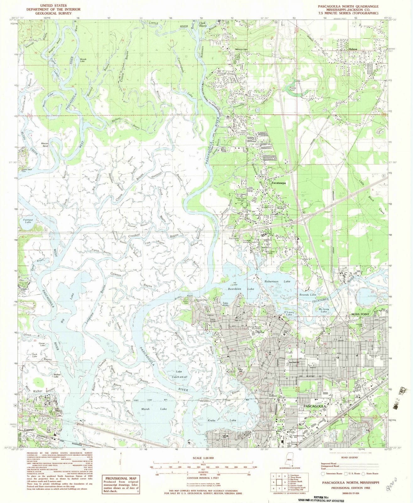 1982 Pascagoula North, MS - Mississippi - USGS Topographic Map
