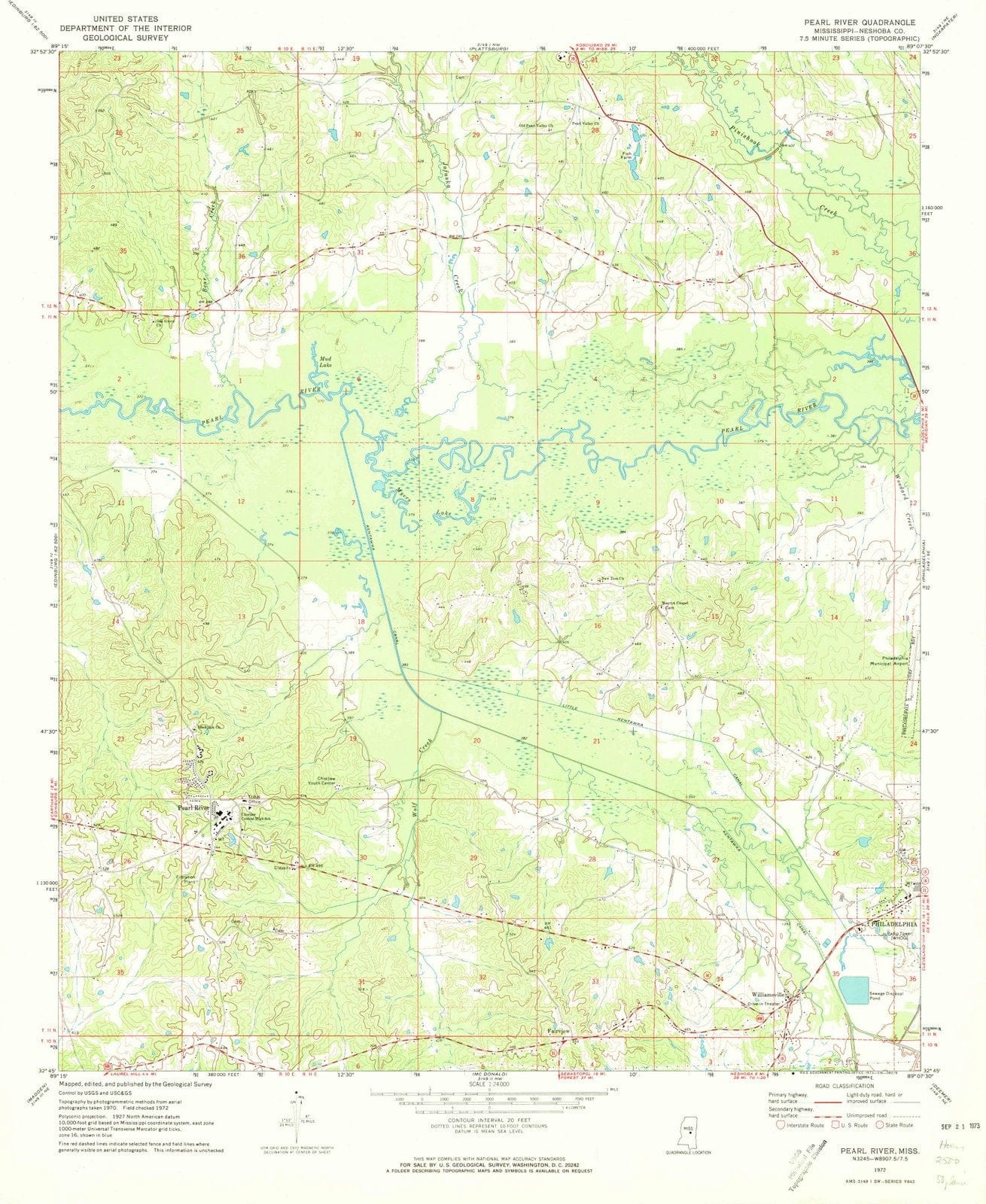 1972 Pearl River, MS - Mississippi - USGS Topographic Map