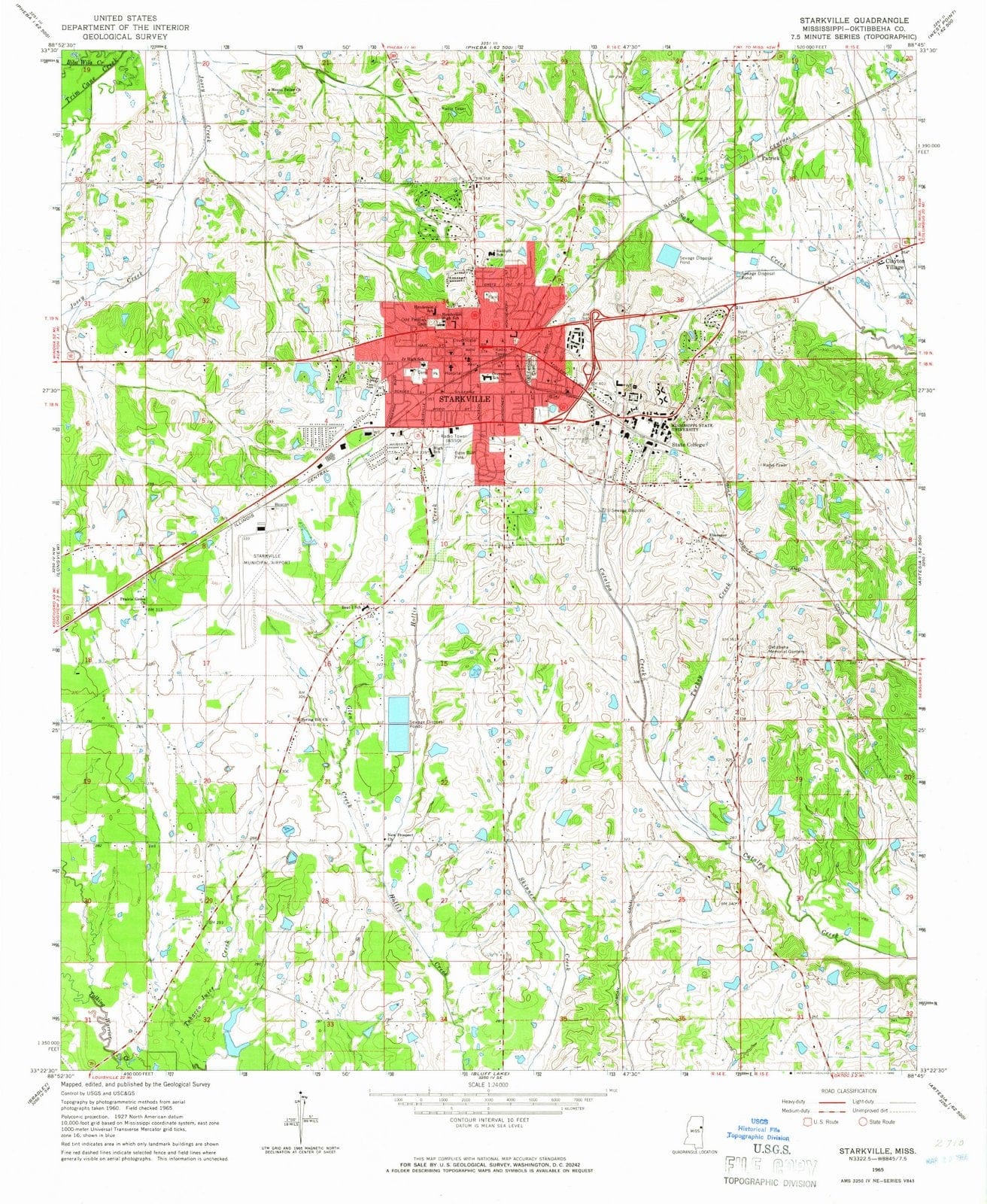 1965 Starkville, MS - Mississippi - USGS Topographic Map