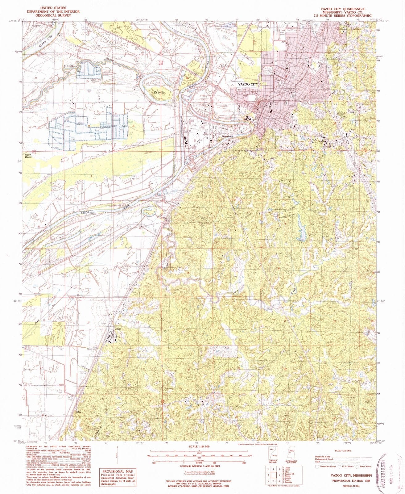 1988 Yazoo, MS - Mississippi - USGS Topographic Map