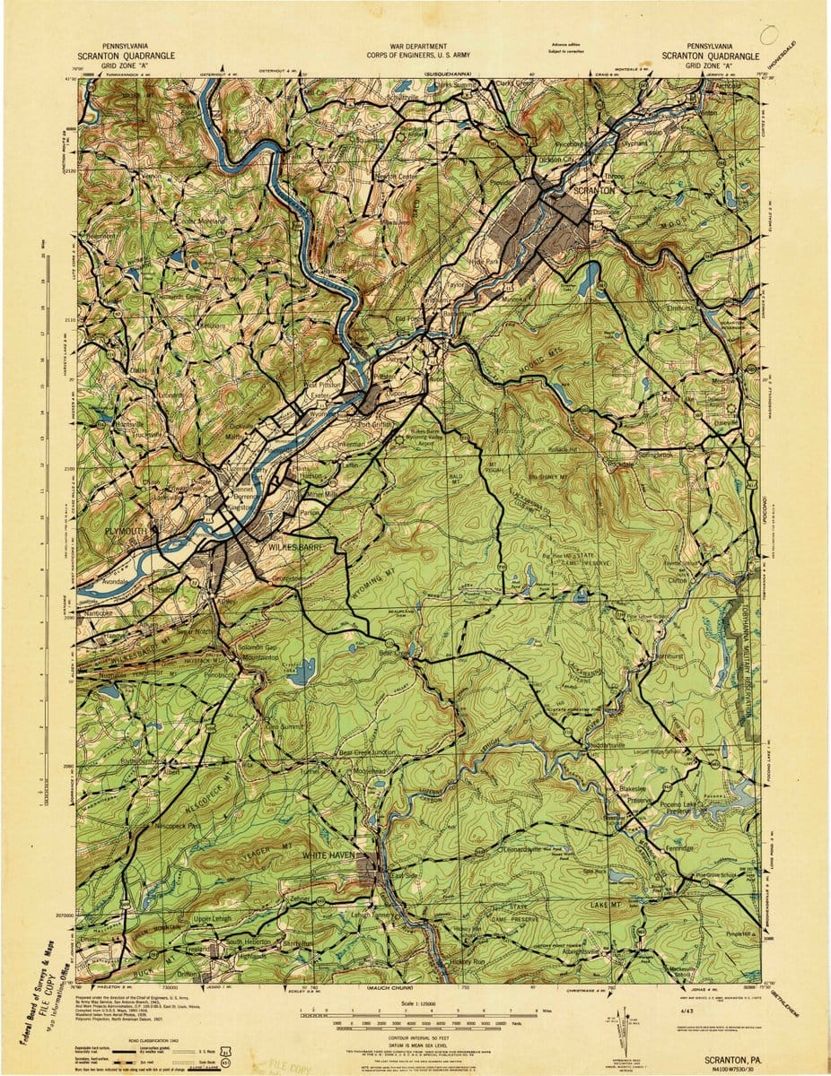 1943 Scranton, PA  - Pennsylvania - USGS Topographic Map