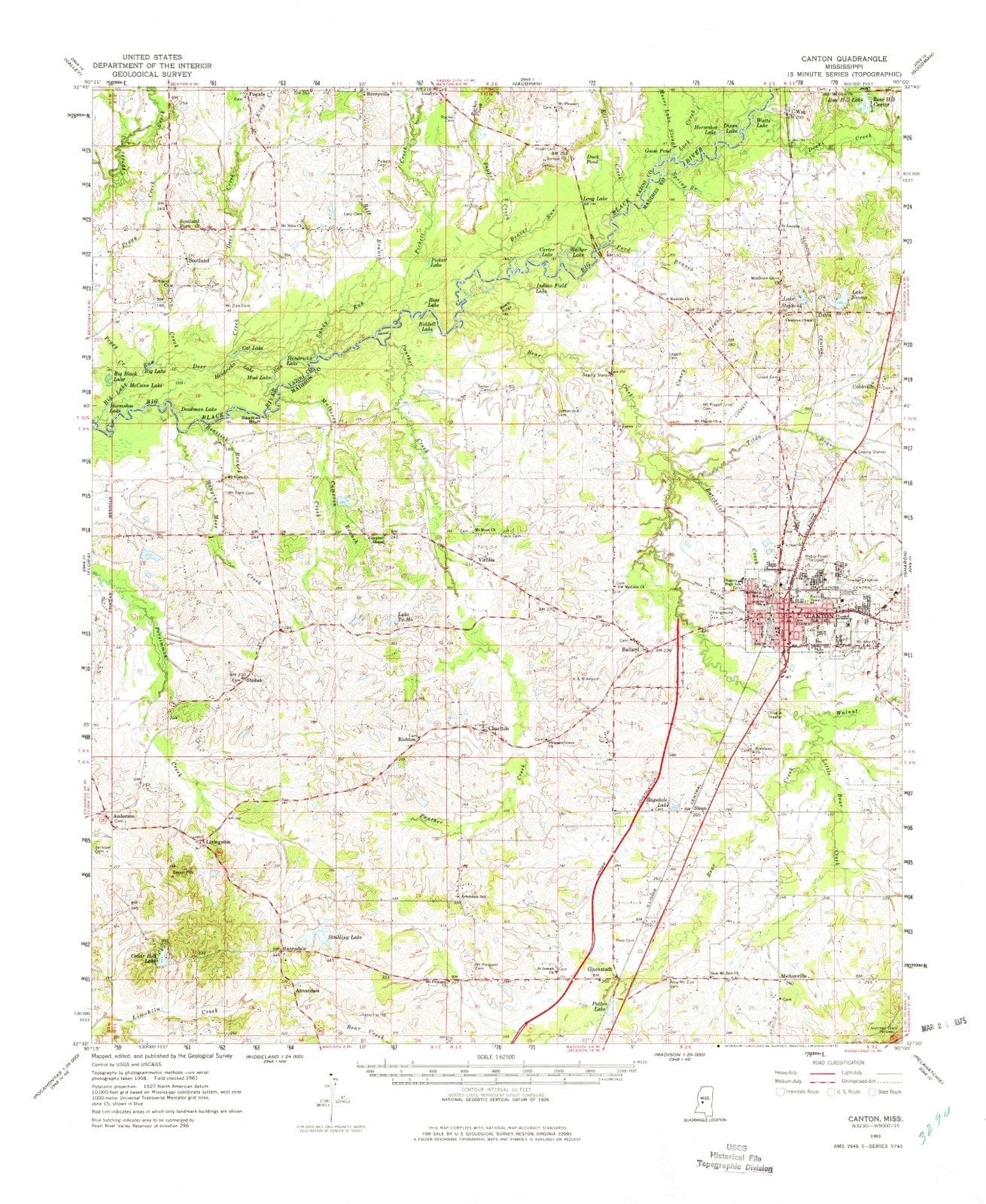1961 Canton, MS - Mississippi - USGS Topographic Map