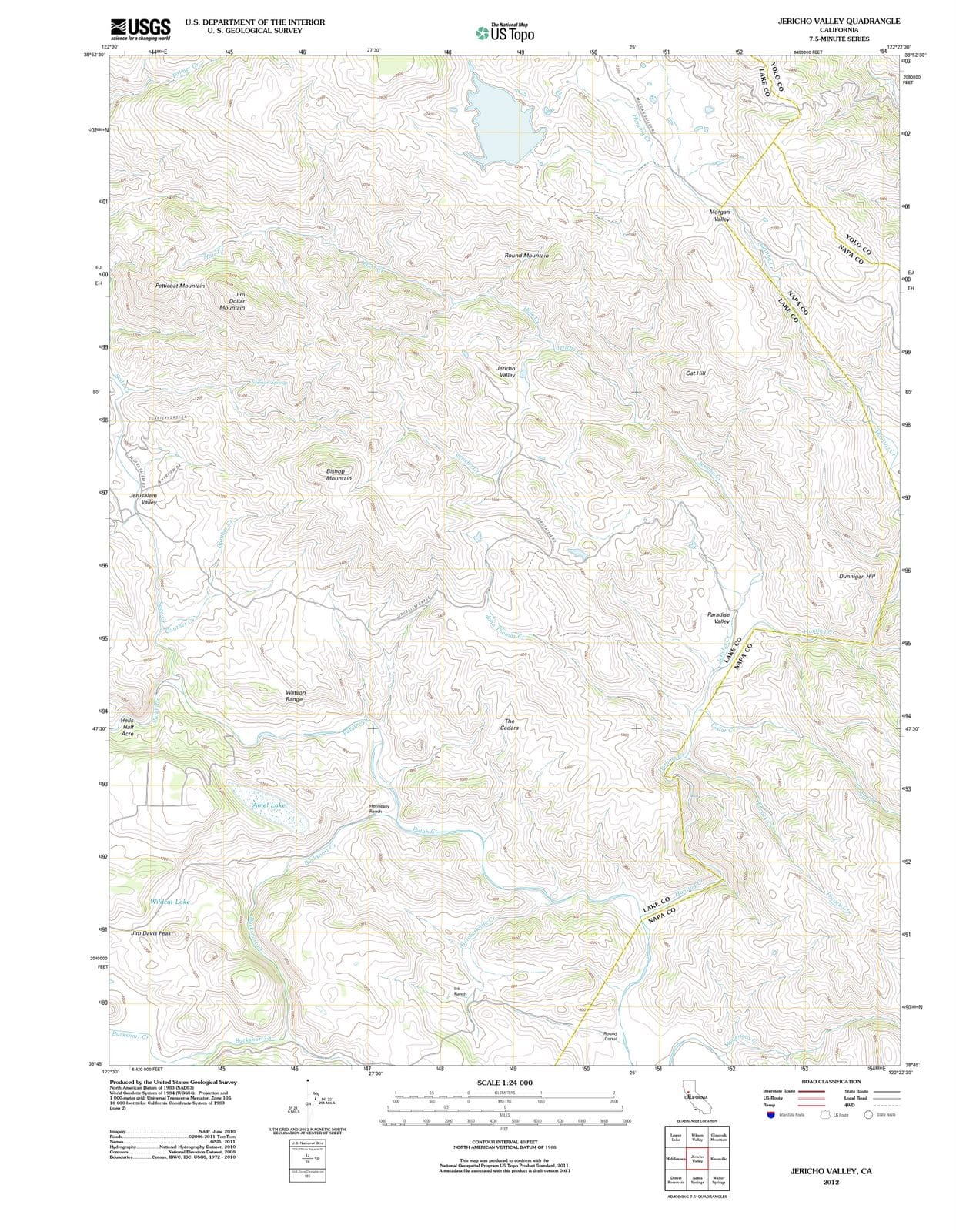 2012 Jericho Valley, CA - California - USGS Topographic Map