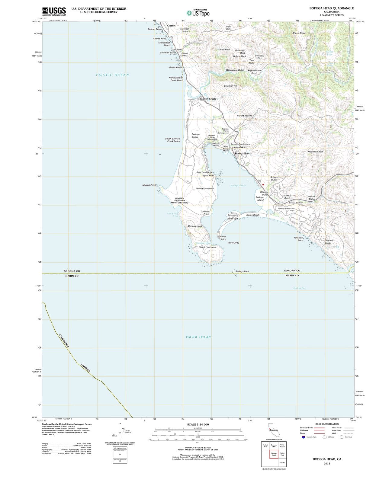 2012 Bodega Head, CA - California - USGS Topographic Map