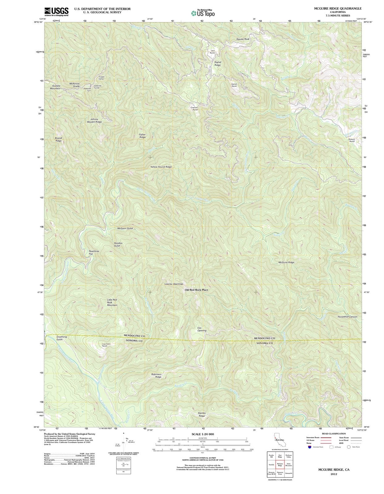 2012 McGuire Ridge, CA - California - USGS Topographic Map