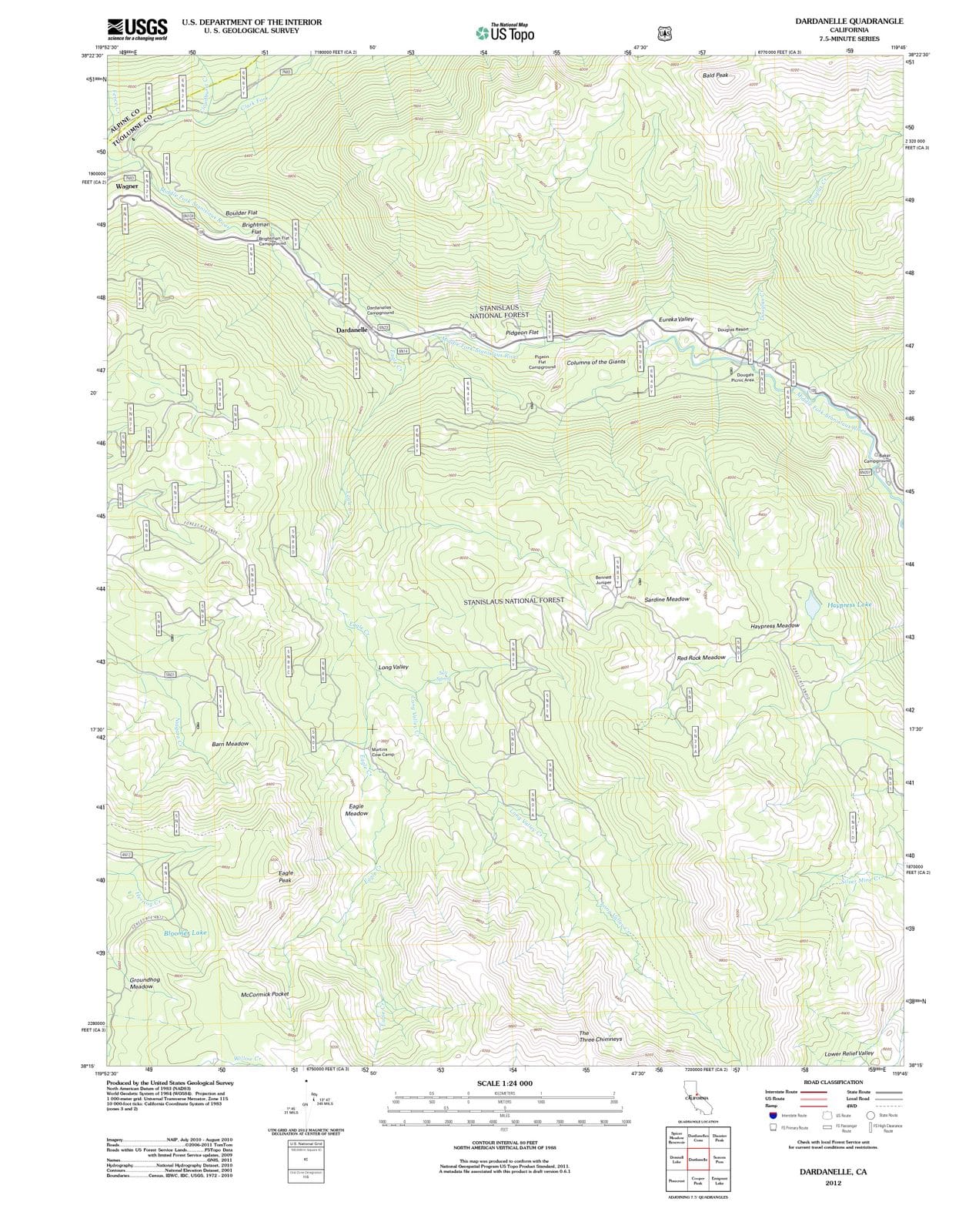 2012 Dardanelle, CA - California - USGS Topographic Map