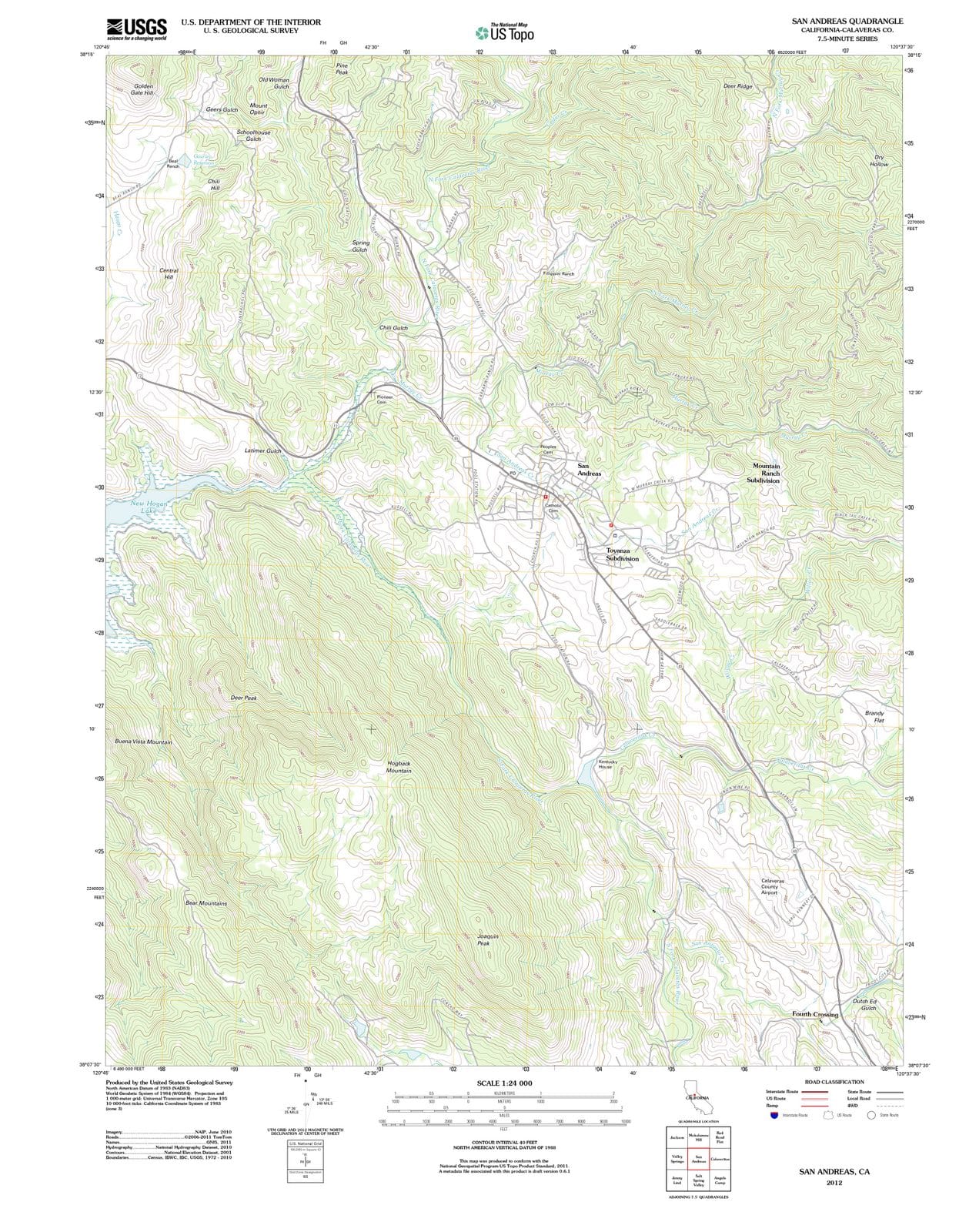 2012 San Andreas, CA - California - USGS Topographic Map