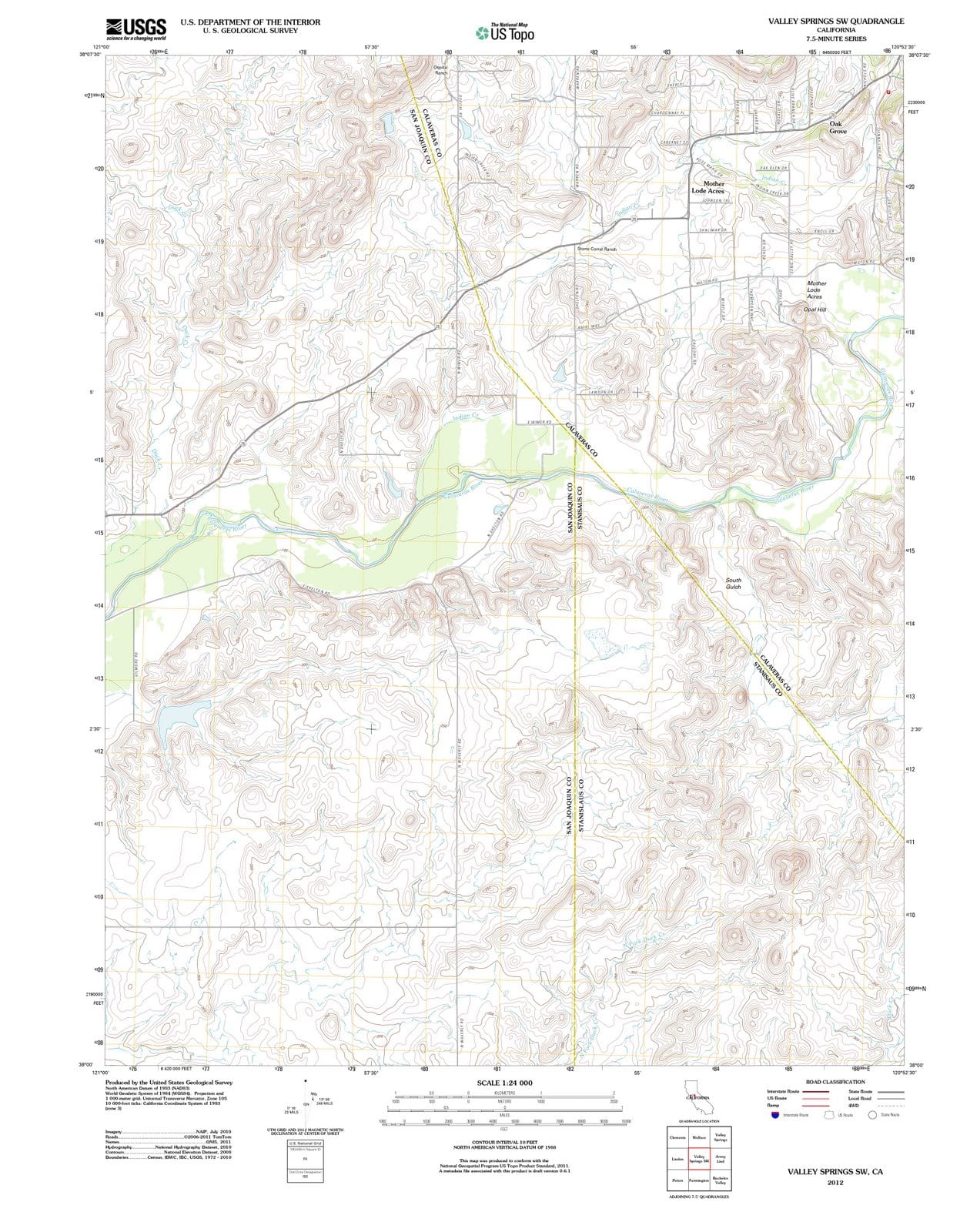 2012 Valley Springs, CA - California - USGS Topographic Map v2