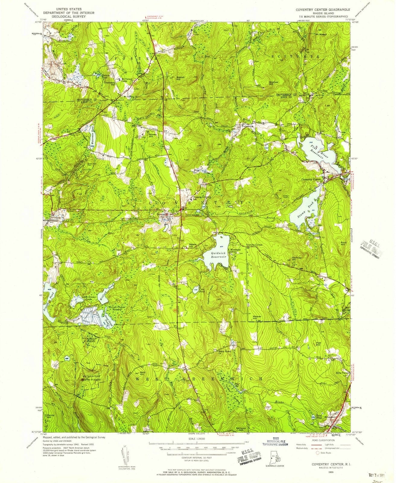 1955 Coventry Center, RI - Rhode Island - USGS Topographic Map