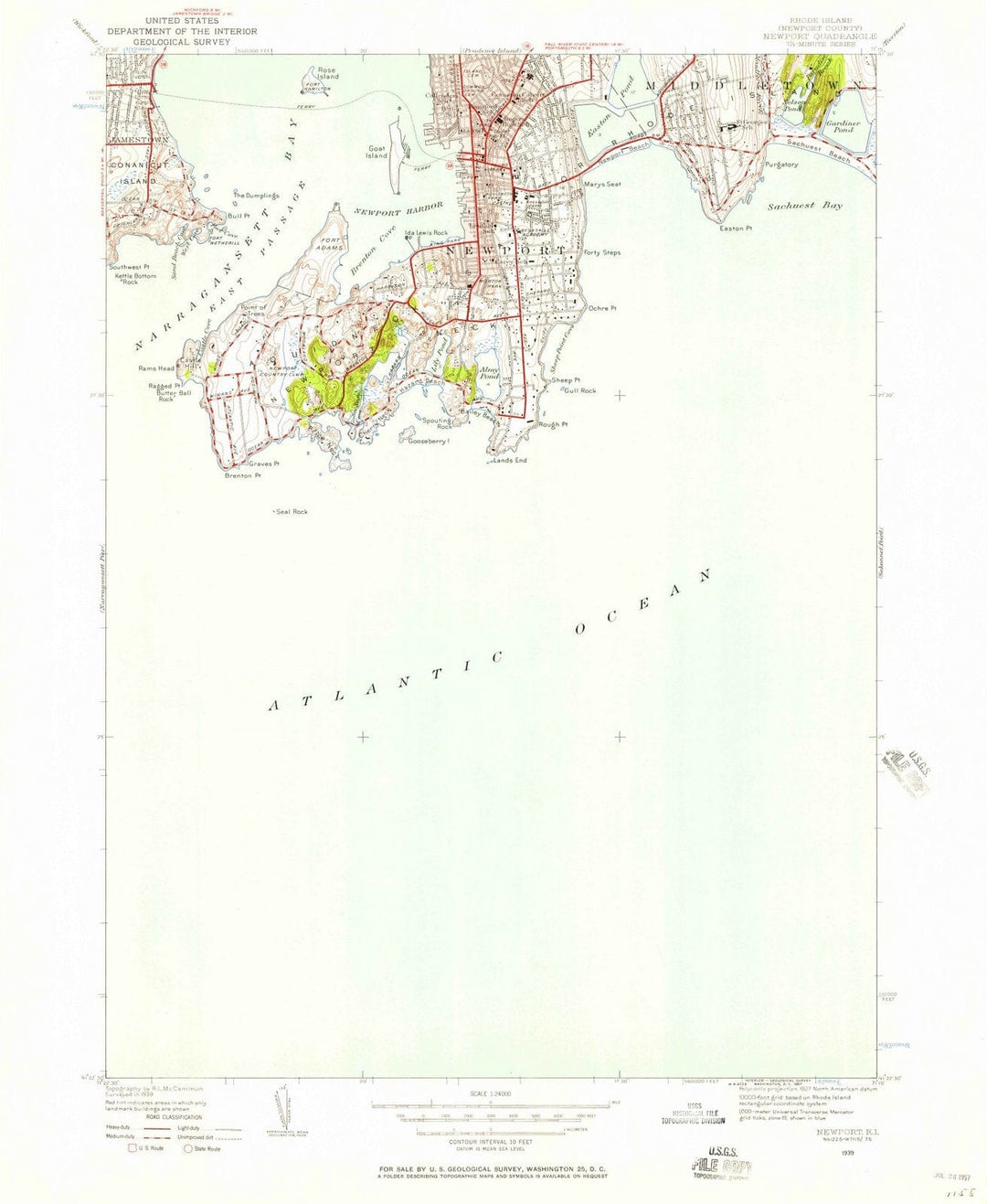 1939 Newport, RI - Rhode Island - USGS Topographic Map