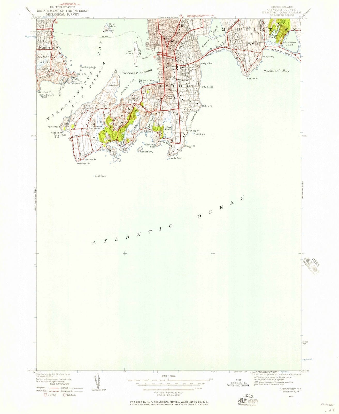 1939 Newport, RI - Rhode Island - USGS Topographic Map