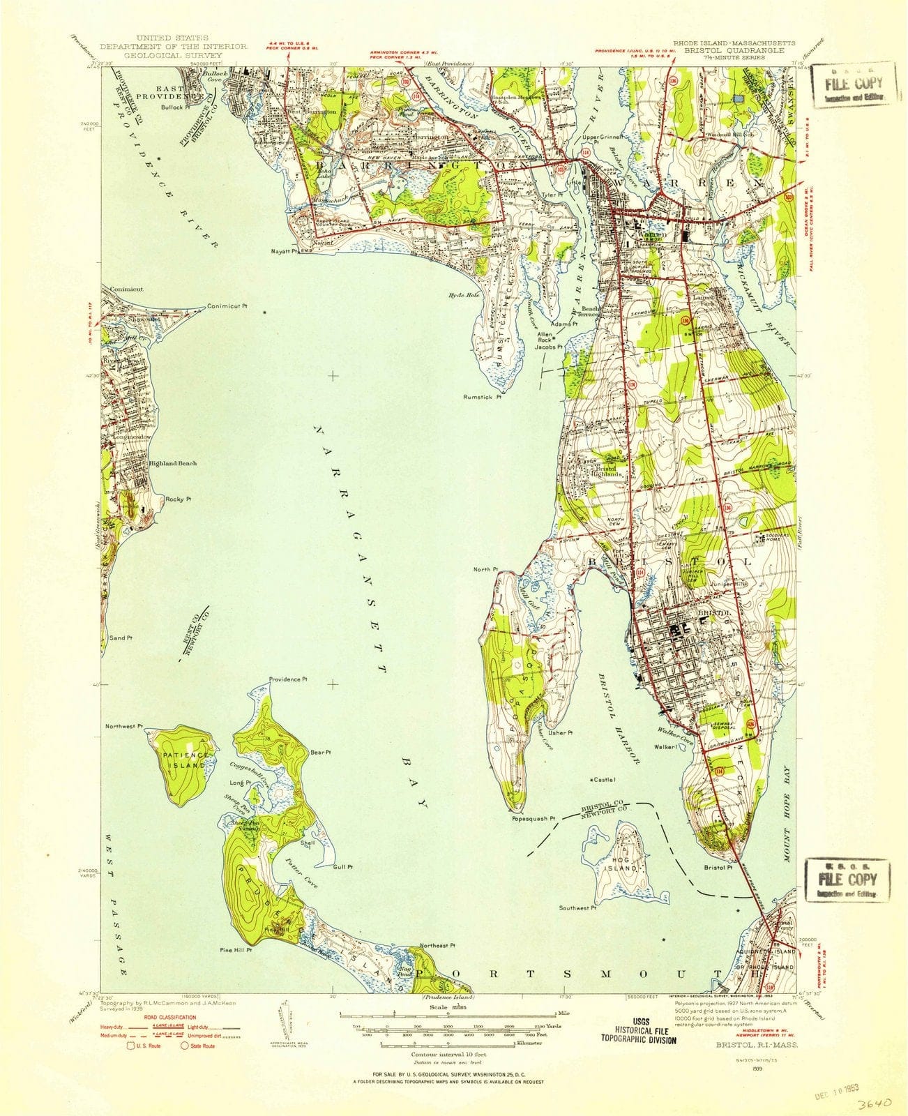 1939 Bristol, RI - Rhode Island - USGS Topographic Map