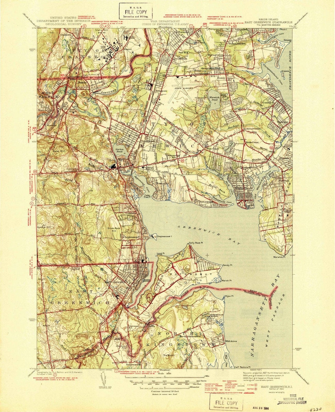 1944 East Greenwich, RI - Rhode Island - USGS Topographic Map