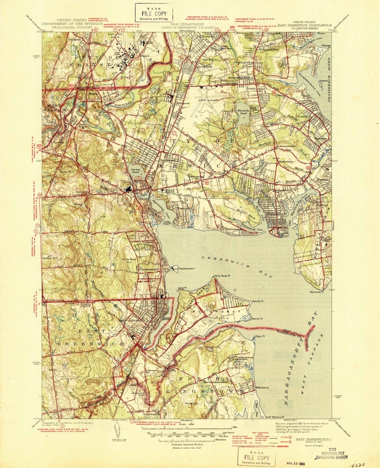 1944 East Greenwich, RI - Rhode Island - USGS Topographic Map