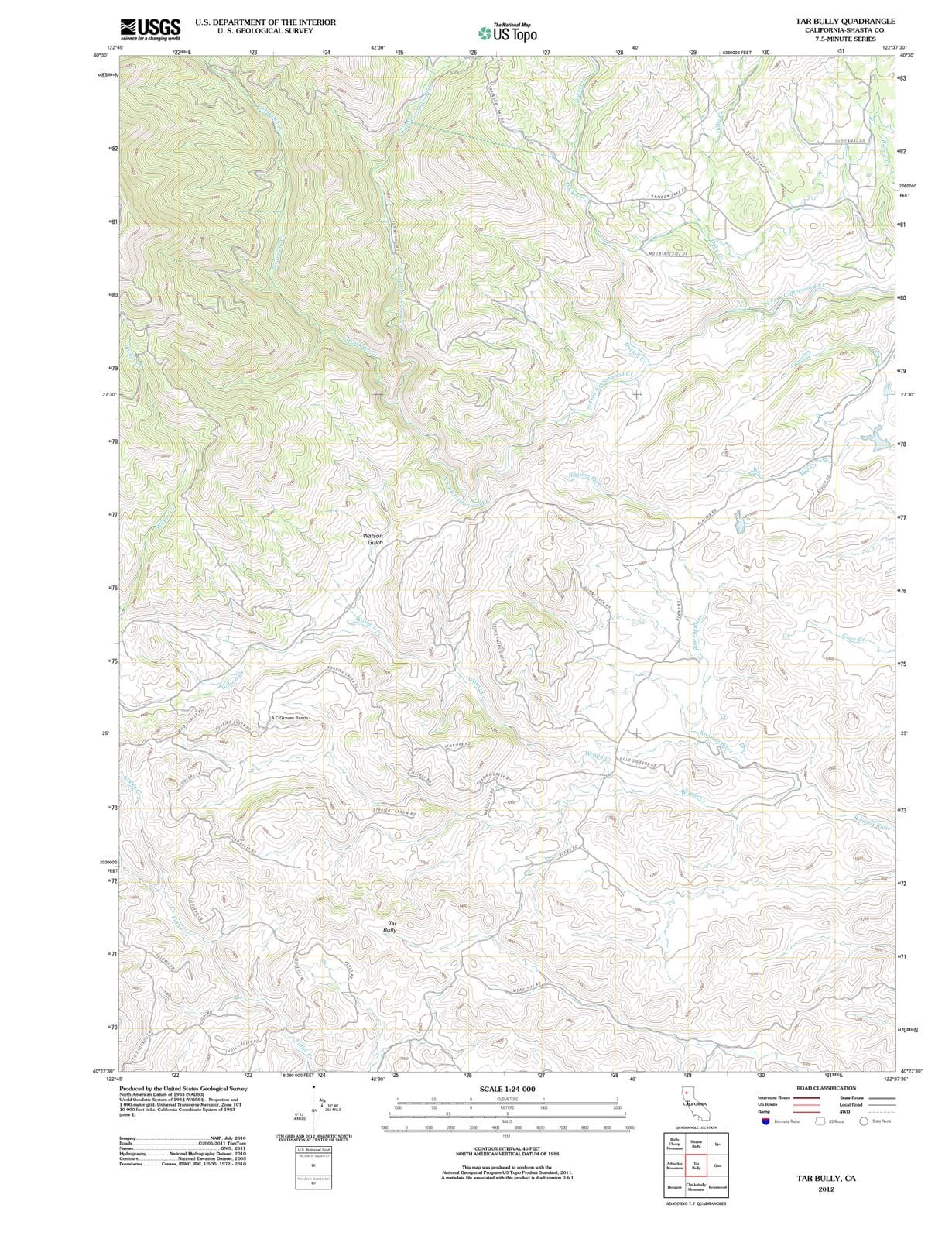 2012 Tar Bully, CA - California - USGS Topographic Map